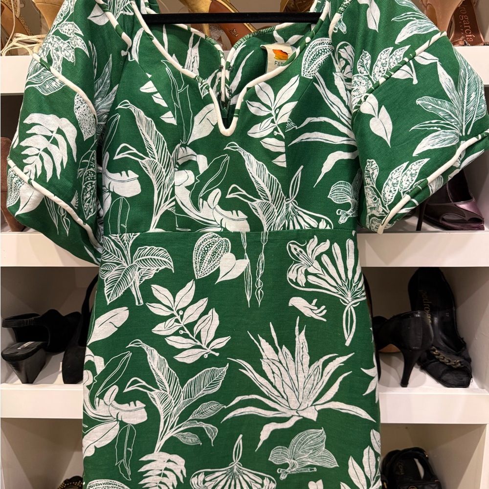 FARM Rio Green and White Midi Dress